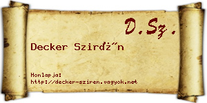 Decker Szirén névjegykártya